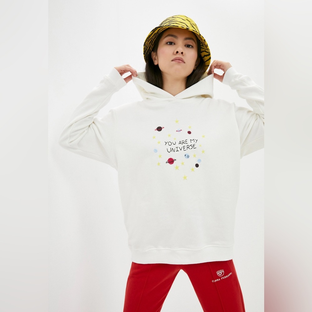 NWT Chiara Ferragni Women's White Embroidered Hoodie - size s